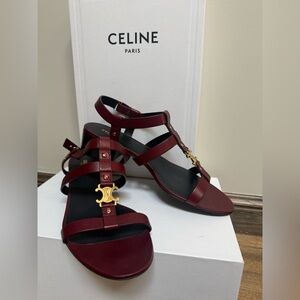 New in box CELINE Sandals shoes Euro 40 US 10 gold hardware burgundy